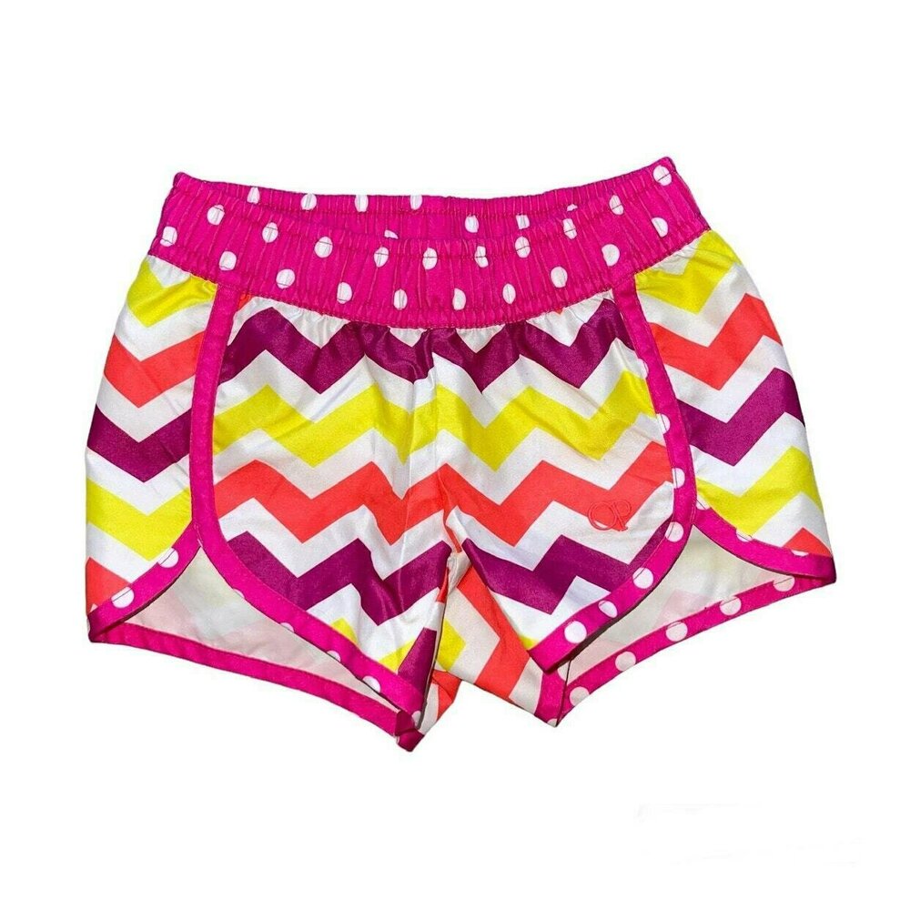 Girls M 7-8 OP Bright Hot Pink Yellow White Chevron Polka Dot Active Shorts